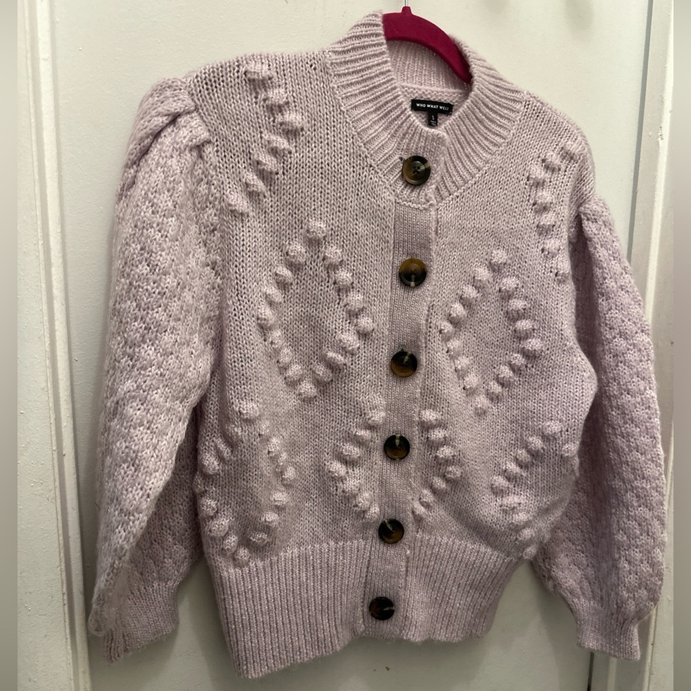 Rare Who What Wear Grandma Knit Cardigan in Pastel Lilac size s
